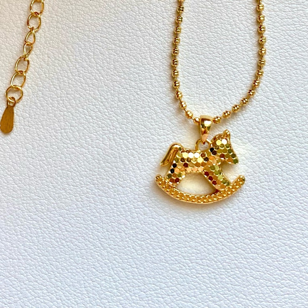 Gold Rocking Horse Pendant Necklace -